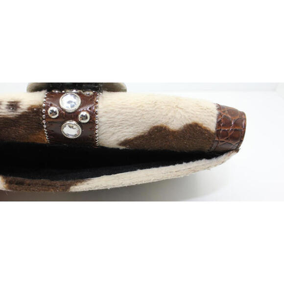 Western Vegan Leather Mixed Faux Hide Bling Belt Trifold Long Wallet - Picture 3 of 11